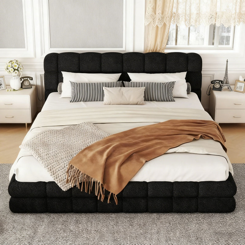 Grand lit plateforme tapissier Berber, Noir