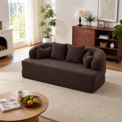 Canapé-lit pliable de 178 cm (70 pouces), canapé-lit 2 en 1 sans dossier avec 4 coussins, canapé-lit en chenille pour salon, brun