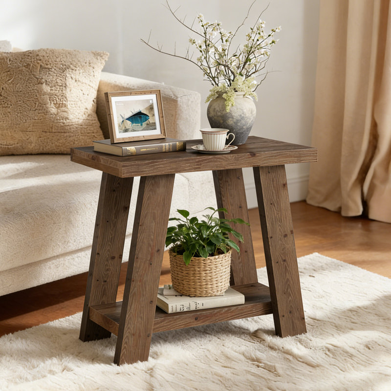Solid Wood End Table With Storage, 1