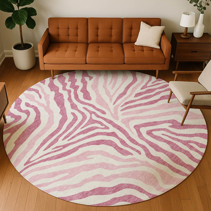 Machine Washable Indoor/Outdoor Chantille ACN2523 Animal Rug, Round 8', Pink