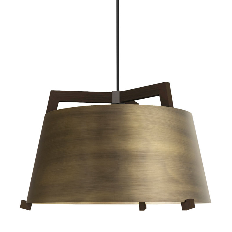 Ignis Pendant, 11.5" H x 17" W, Dark Stained Walnut/Distressed Brass, 3500K LED w/ Diffuser - Rigid