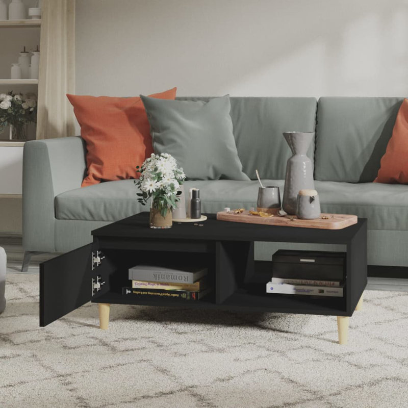Aiello Four Leg Coffee Table with Storage, Black/Oak