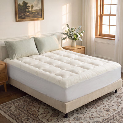 Full Size Mattress Topper - Viscose Made from Bamboo Pillow Top Mattress Pad for Back Pain Relief - Naturally Cooling for Hot Sleepers Beige