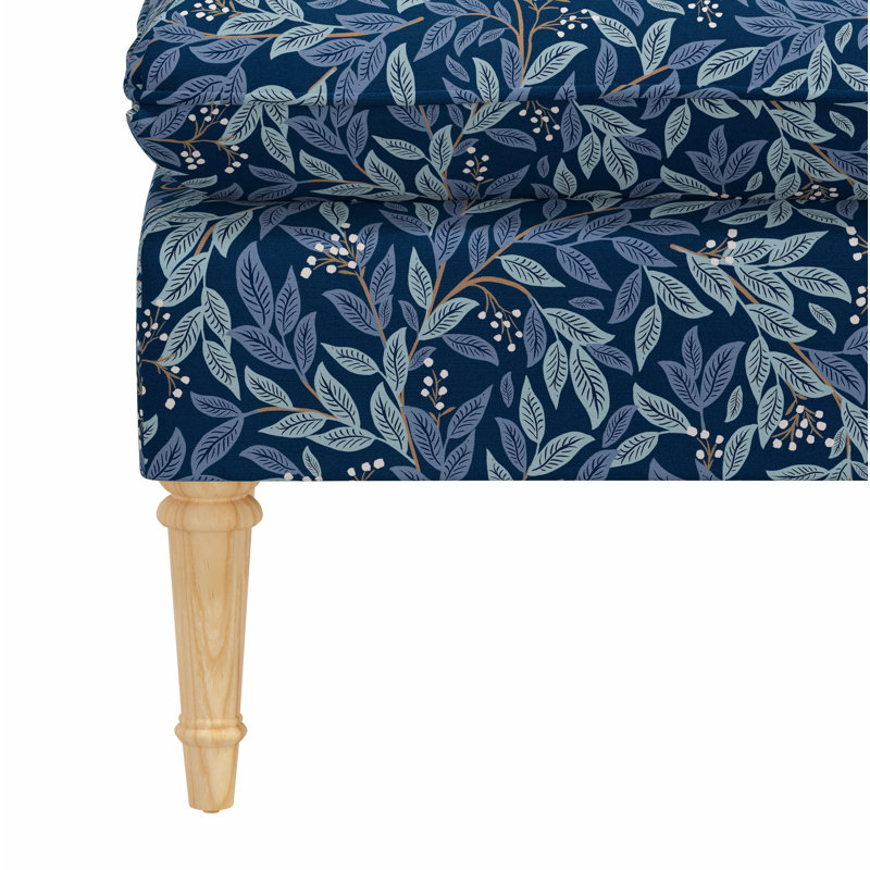 Canapé Louie, Lin bleu marine RPC Willowberry, Bois naturel
