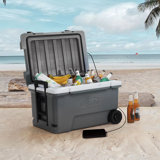 Sunjoy 60-Quart Insulated Portable Rolling Ice Chest Solar Cooler with Wheels for Party, Camping and Outdoor Activities