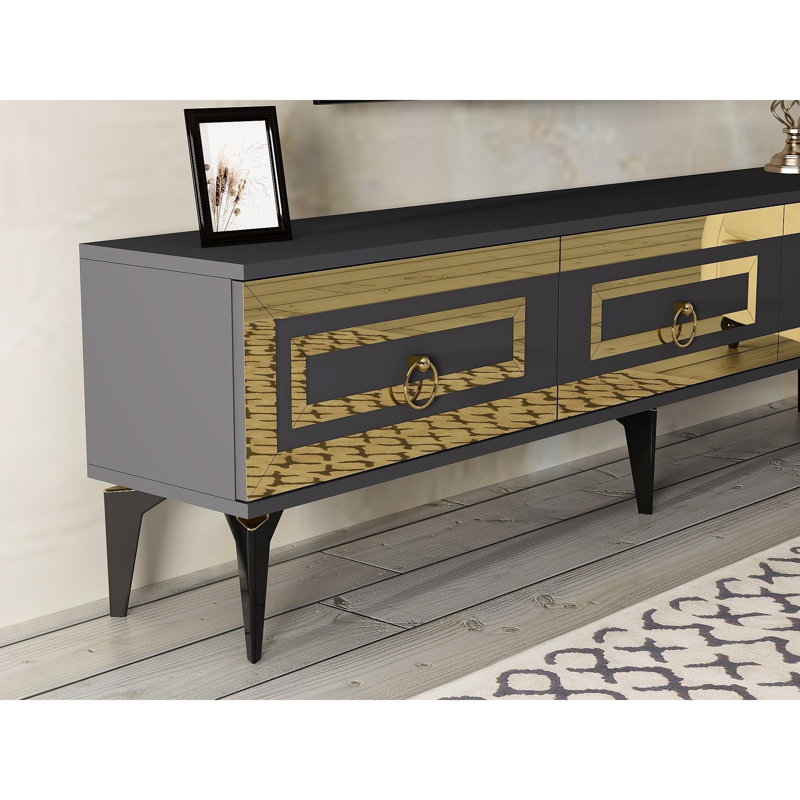 Meuble télé élégant avec anthracite et or 70,9 po x 17,6 po x 11,6 po | 100% panneau de particules enduit de mélamine, épaisseur: 0,7 pouce | Design moderne parfait pour les salons et les espaces de divertissement