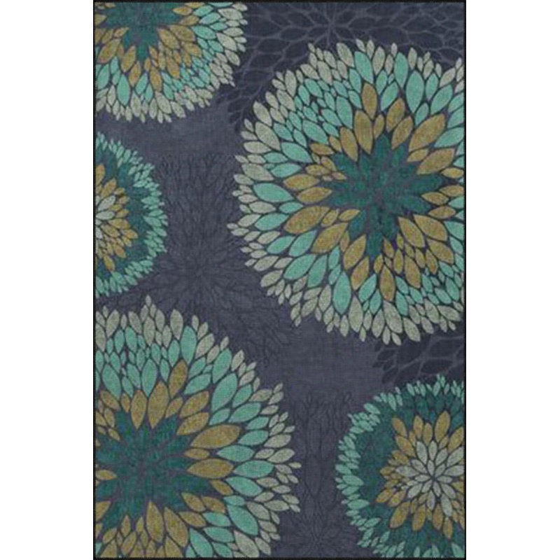 Tapis décoratif noir rayé à motif de feuilles lavable, Tapis de couloir 2 pi 6 po x 6 pi 7 po