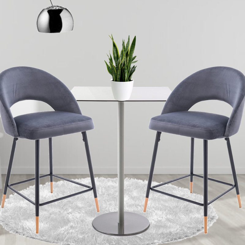 Audie Upholstered Counter Stool with Metal Frame, Gray