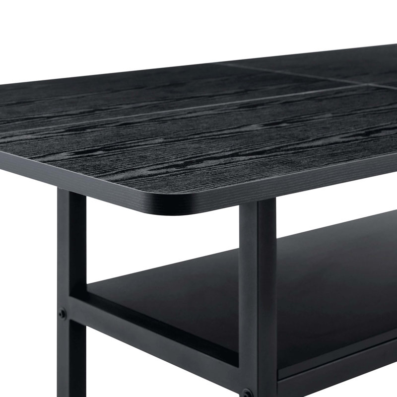 71"×35.4" Modern Spliced Dining Table, 4 Black Textured MDF Combined Tabletop With 43.3"×19.7" Lower Storage Shelf, Family Gathering Dinner Table