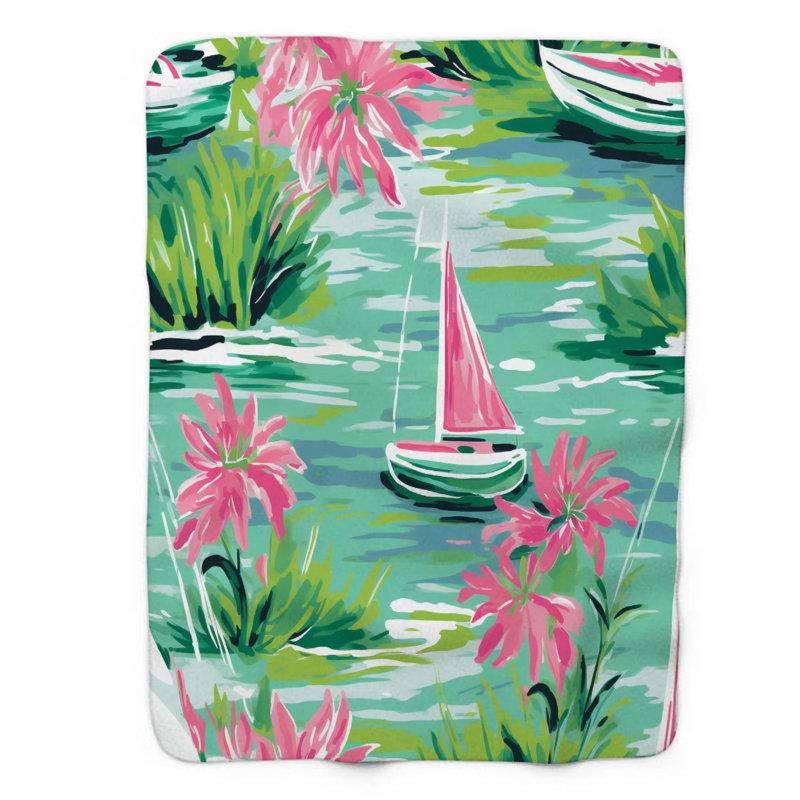 Aquarelle océanique - couverture Sherpa de qualité supérieure 1 pièce, L 60 po x L 80 po