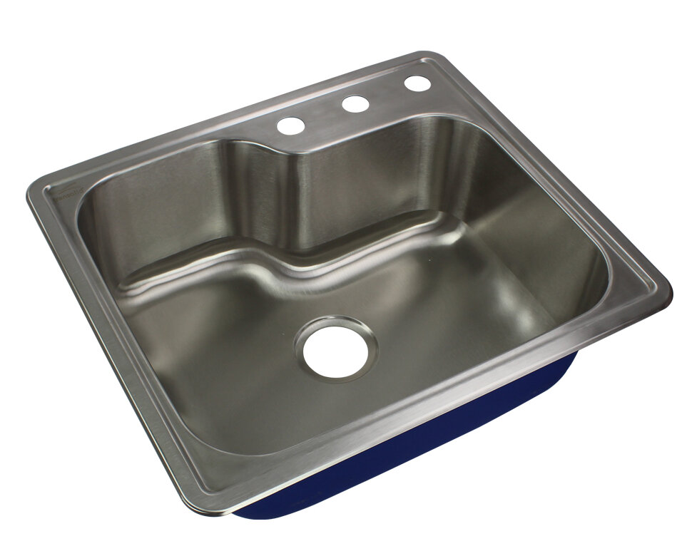 Transolid Meridian Drop-In 25-in x 22-in Brushed Stainless Steel Single Bowl 3-Hole Stainless Steel Kitchen Sink | MTSO25229-3