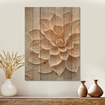Cream Dahlia Crimson Whispers - Traditional Wood Wall Decor On Natural Pine Wood