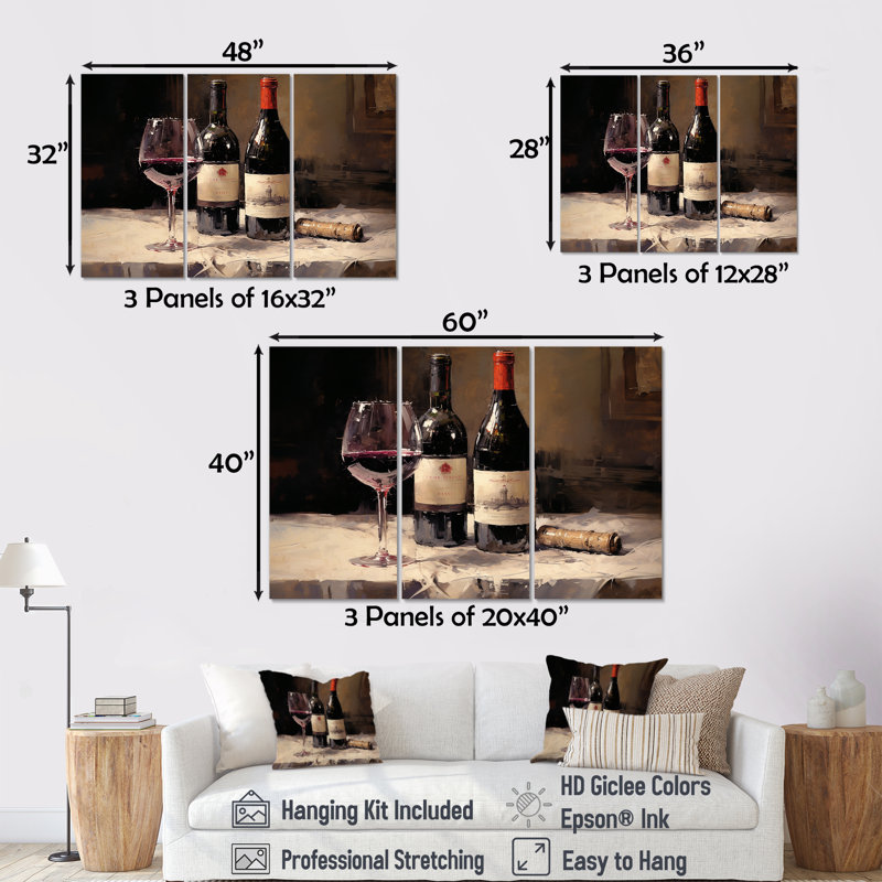 Claret Clarity - Ensemble de décoration murale vin, H 28 po x l 36 po x P 1 po
