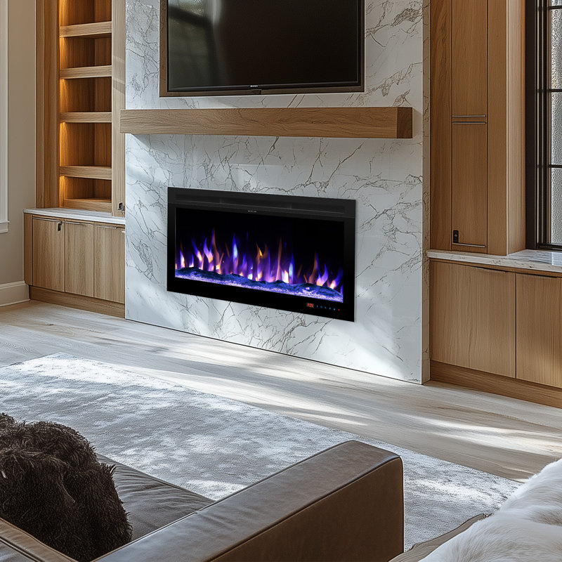 Recessed Electric Fireplace, Wall Mounted Fireplace Heater With Mixed Flame Colors, 5 Brightness & Speed Adjustment, 1-8H Timer, Thermostat, Black