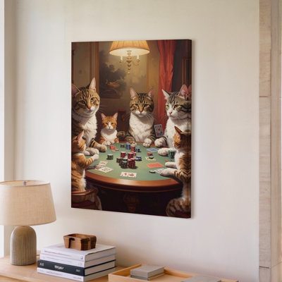 Wall Art Canvas Cats Playing Poker Humorous Anthropomorphic Feline Game Night Some Wall Ready To Hang Gallery Wrapped Home Decor Decor