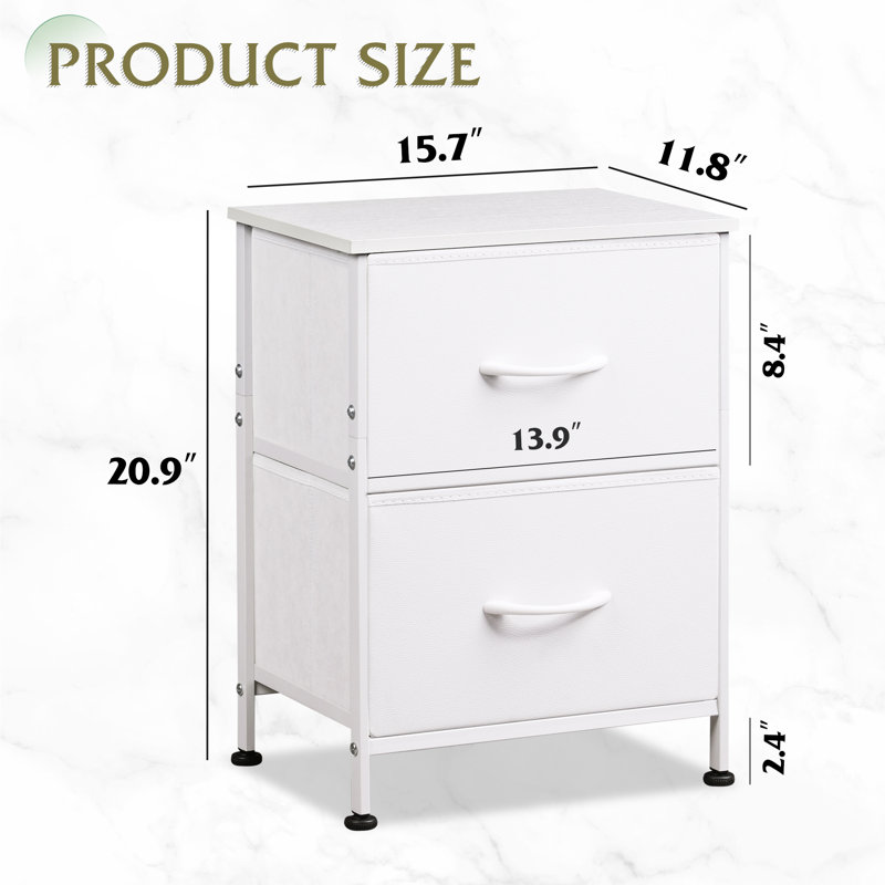 2 - Drawer Nightstand For Bedroom, Bedside Table with Metal Frame, End Table For Living Room, Small Dresser Chest of Drawer