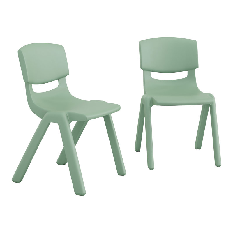 Chaise d'école empilable en plastique avec une hauteur d'assise de 30 cm (12 pouces)., H 22 po x l 13,25 po x P 15 po, Sauge