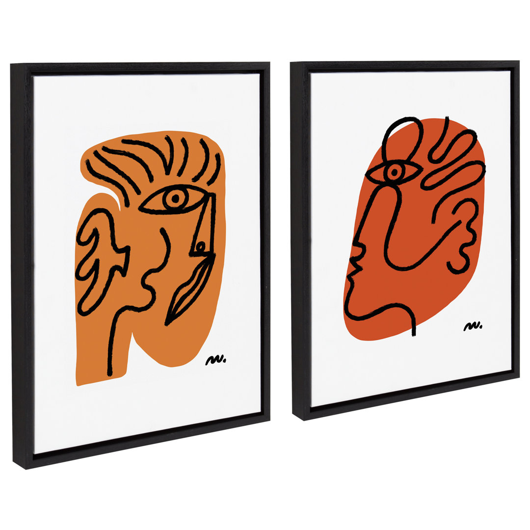 Balqis Abstract Face by Marcello Velho - 2 Piece Floater Frame Painting Set on Canvas - Floater Frame Wade Logan®