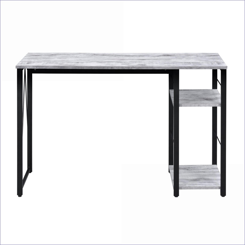Bureau, bureau moderne à 2 tablettes avec surface spacieuse, blanc antique et noir | Bois et métal