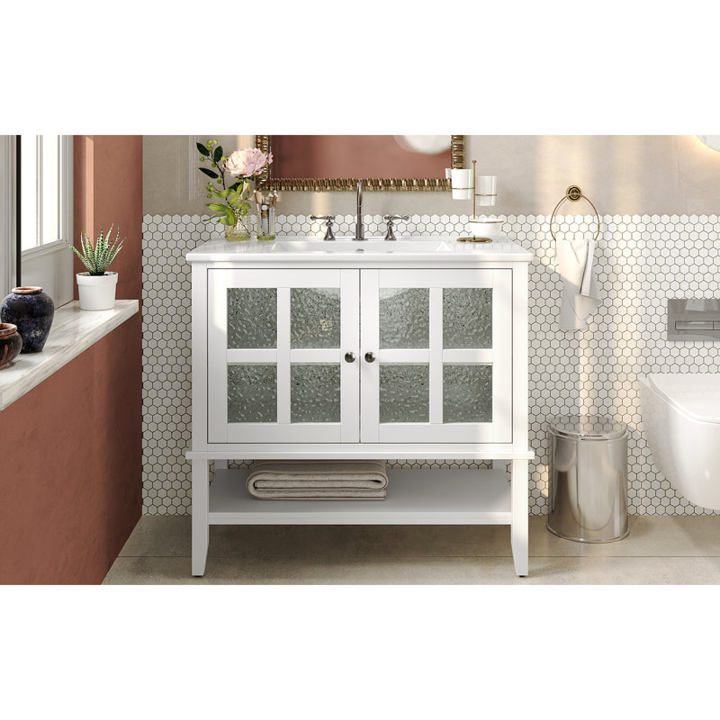 Meuble-lavabo 36 po avec lavabo en céramique, Blanc