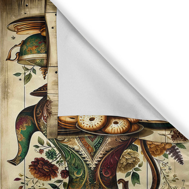 Vintage Teapot and Floral Print Kitchen Curtain Set