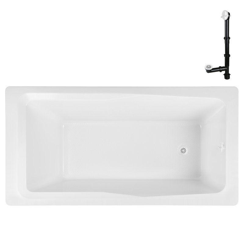 66'' x 34'' Acrylic Soaking Drop-In Bathtub, Drain Included, Glossy White