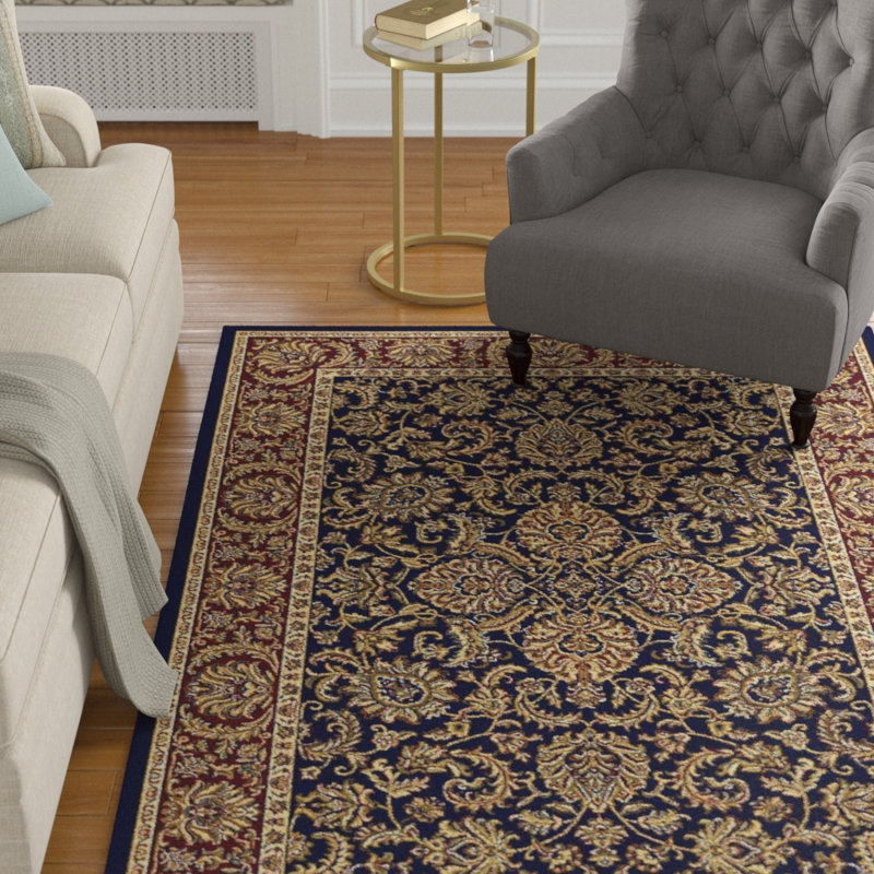Tapis bleu marine / rouge Miami Gardens, Rectangulaire 3 pi 3 po x 5 pi 4 po