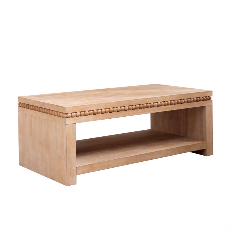 Modern Wood Coffee Table With Beaded Trim, Brown