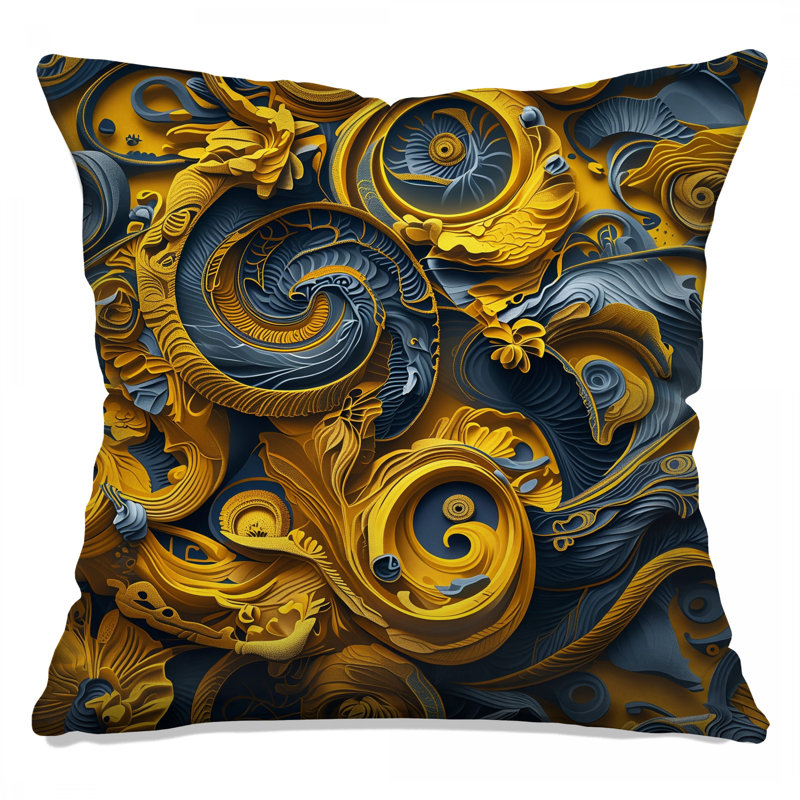 Coussins Intricate Blue Yellow Swirls, 14 X 14 pouces