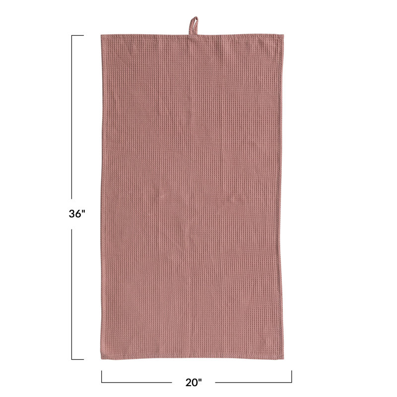 Serviette de thé surdimensionnée en lin tissé et coton gaufré avec boucle pour la salle à manger et la cuisine, Rosé