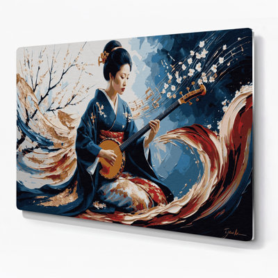 «Music Shamisen», art mural en métal mauve