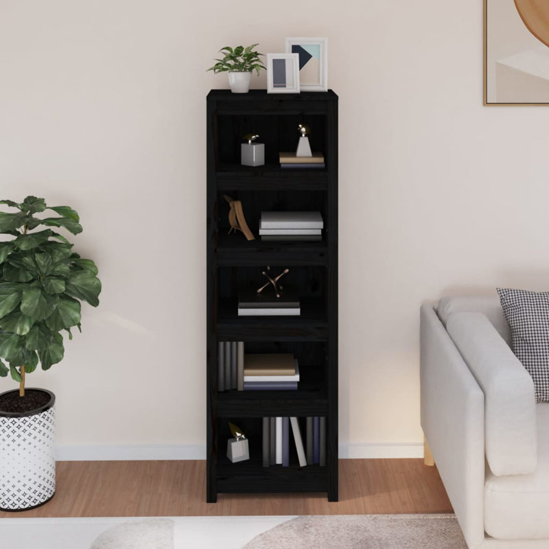 Shinn 154cm H Solid Wood Standard Bookcase, Black, 154cm H x 50cm W x 35cm D