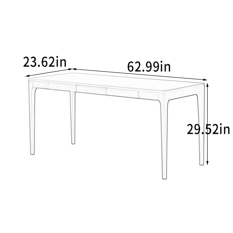 Bureau en bois massif avec plateau pleine longueur, H 29,52 po x l 62,99 po x P 23,62 po