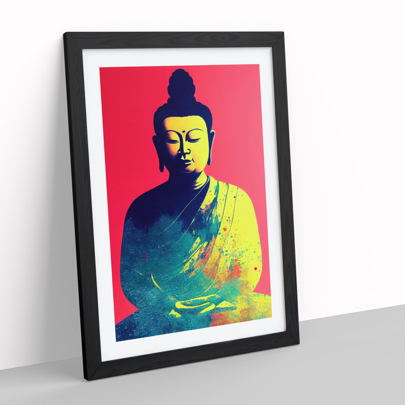 Buddha Splashed No.2 - Print, 66cm H x 48cm W x 2cm D, Black Framed, White