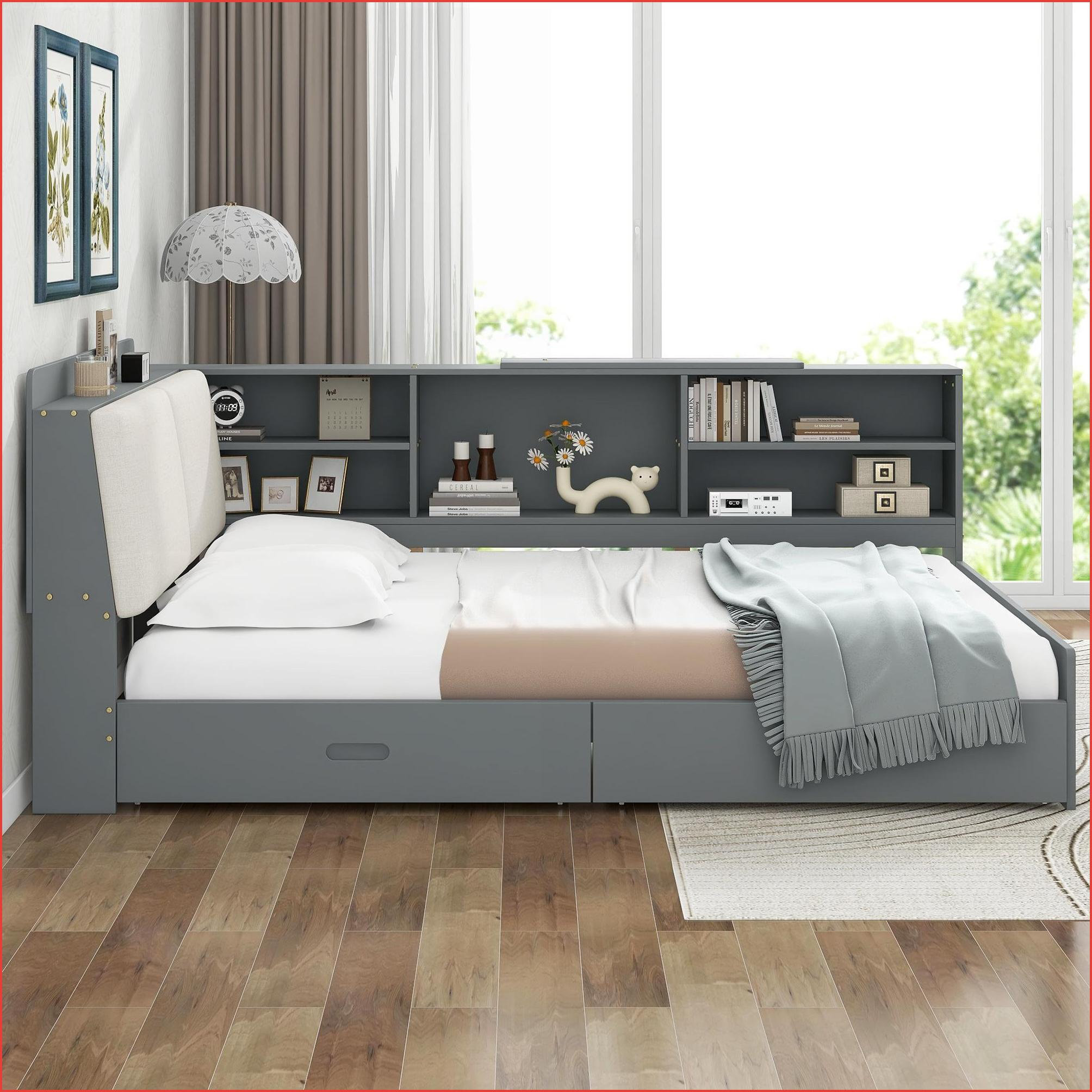 Latitude Run® Full Size Pine Wood Platform Storage Bed with Headboard ...