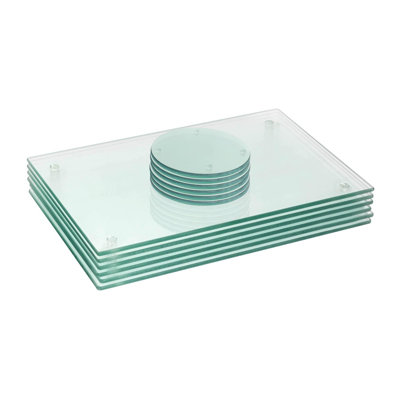 Harbour Housewares - 12pc Glass Placemats & Round Coasters Set - 30cm x 20cm - Clear