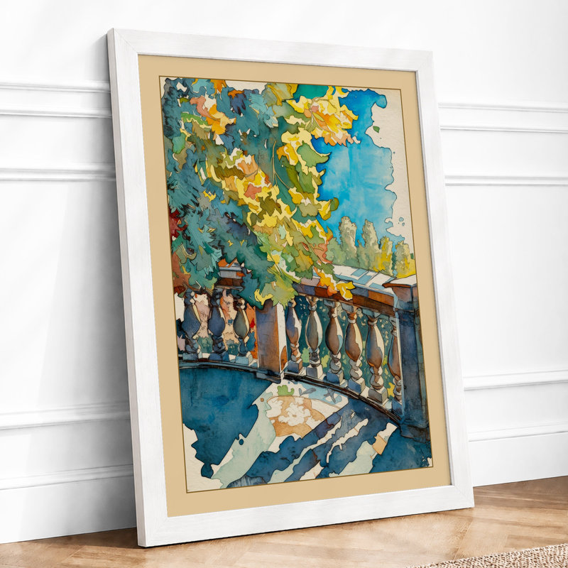 Sunlit Balcony Garden Coastal - Framed Print, A1 - 84.1 x 59.4 cm, White