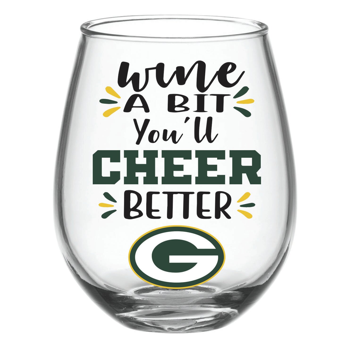 Green Bay Packers Two-Piece Stemless Wine Glass Set with