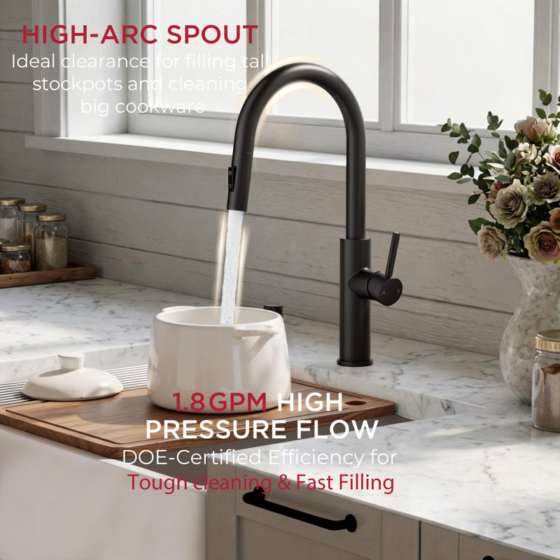 Kitchen Faucet With Pull Down Sprayer, Matte Black, With Soap Dispenser
