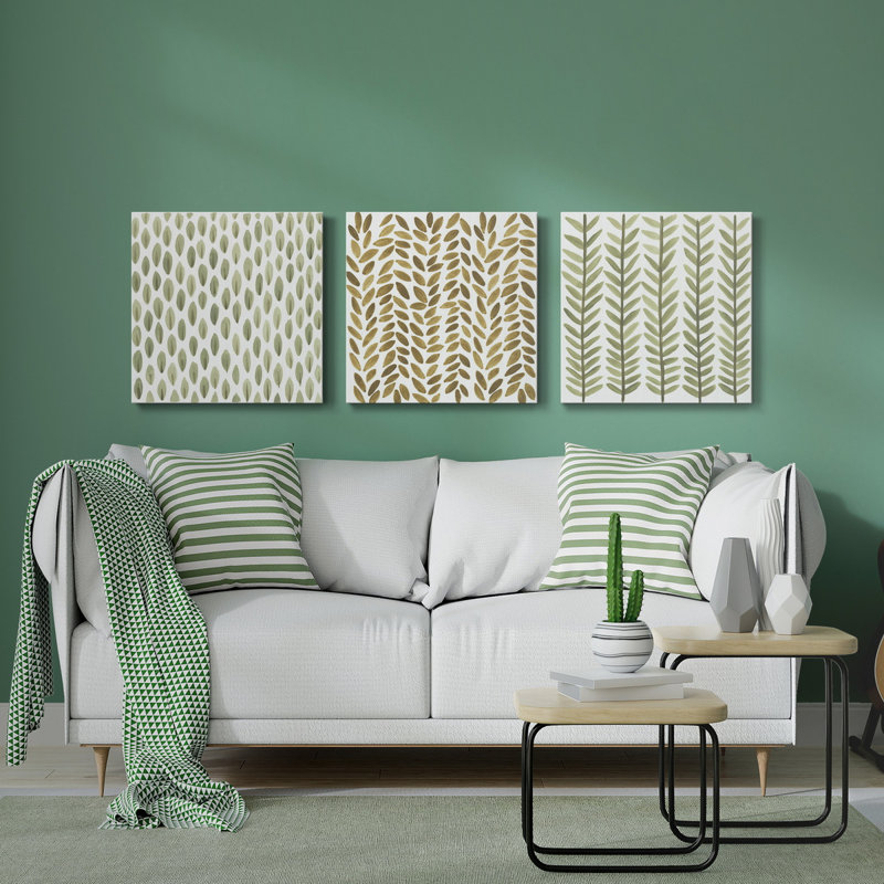 Greenery Motif IX - Ensemble de 3 peintures sur toile tendue, H 32 po x l 96 po x P 1 po
