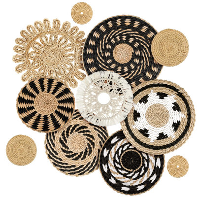11 pièces Boho décoration murale panier panier décoratif tissé Bulrush Art déco ronde maison de campagne paniers suspendus pour la cuisine Rustic Home Summer Decorations, multi tailles (boho)