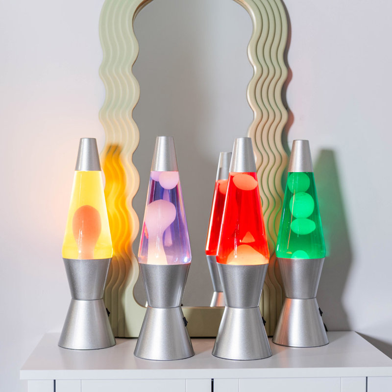 Razzo LED with Silver Base Retro Desk Table Light Lava Lamp, White/Green