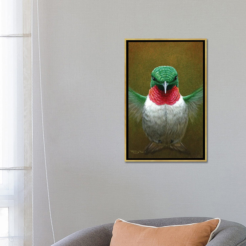 Colibri par Jeremy Paul - impression d'art graphique, H 18 po x l 26 po x P 1,5 po, Toile encadrée d'or, Aucun mat