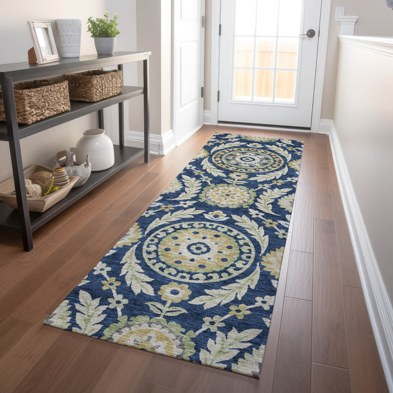 Premium Machine Washable Prisco Navy Rug, Runner 2'3" x 7'6"