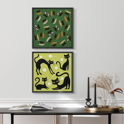 Cat And Dog Abstract Animals Artwork Framed Canvas Master Bedroom Wall Art Set 2 Print