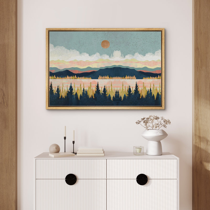 «Pastel Gradient Mountain Lake with Lush Forest», reproduction d'art sur toile encadrée, H 24 po x l 36 po x P 1,5 po