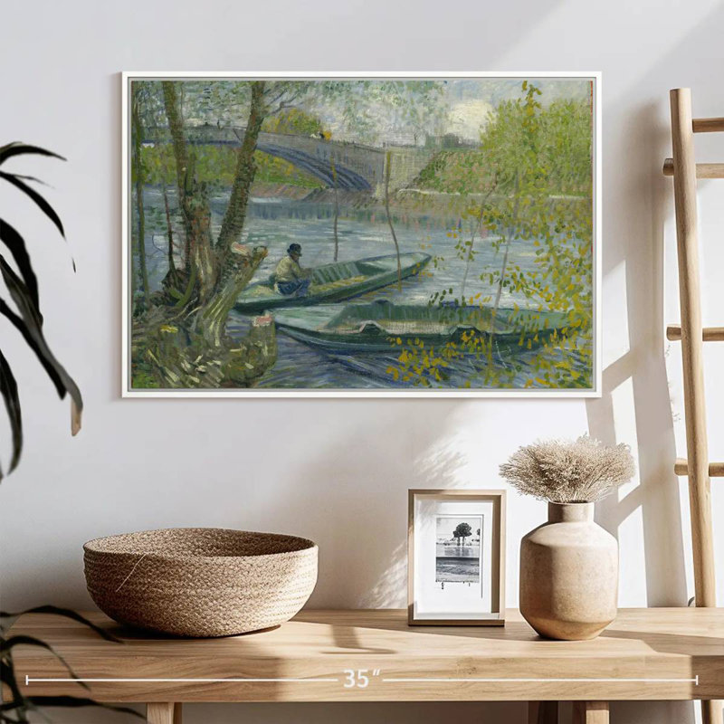 Fishing In Spring, 25" X 17", Floating Frame White