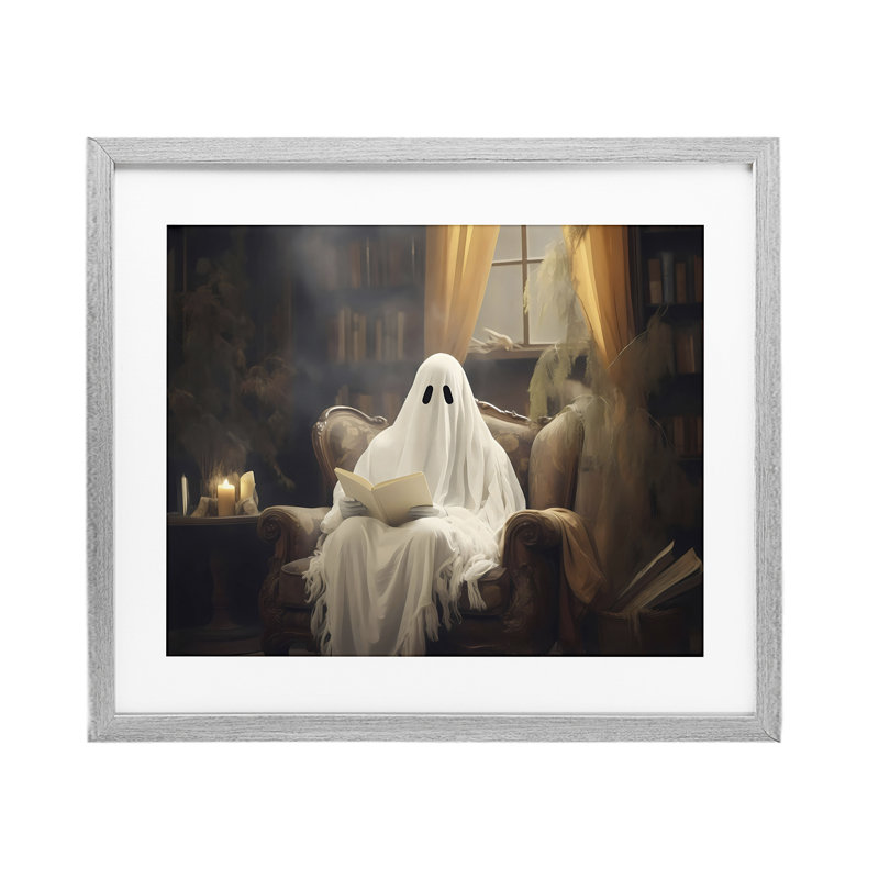 «Peaceful Reading Ghost», reproduction sous verre encadrée, design par LSR Design Studio, H 17 po x l 21 po