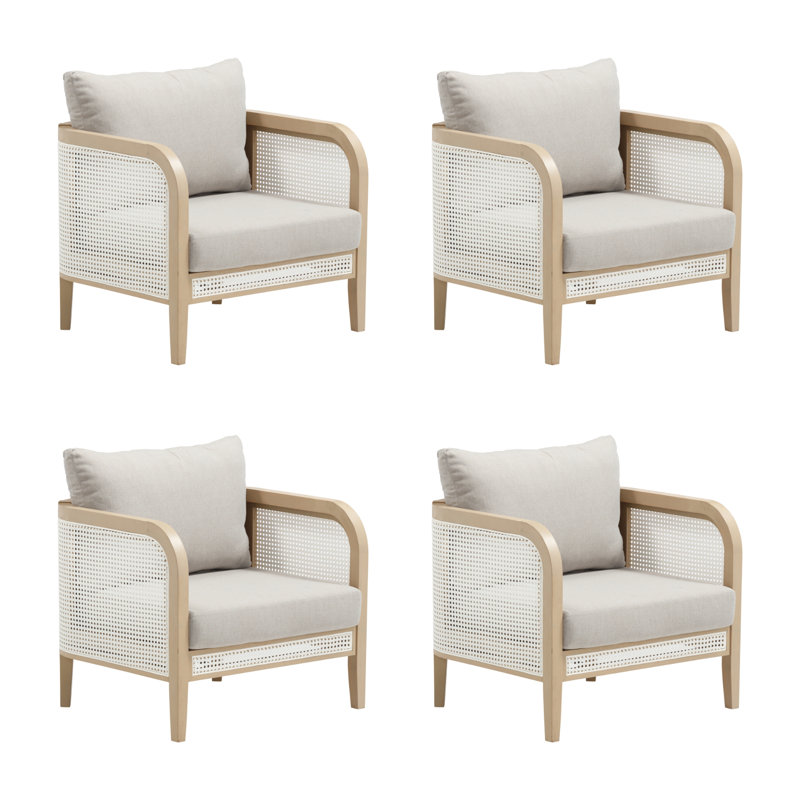 Bohemian Cushioned Patio Chair, Outdoor Lounge Chair With Solid Wood Frame (Set Of 4), Gray Cushion/Gray Oak Frame