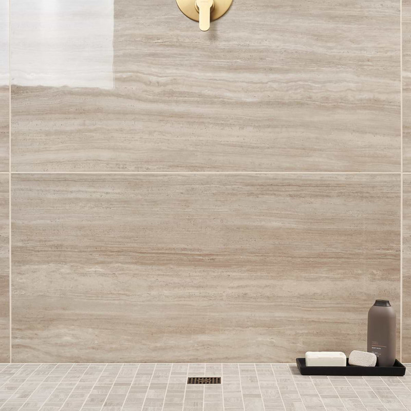 Nashville 24x48 Polished Travertine Look Porcelain Tile, Taupe